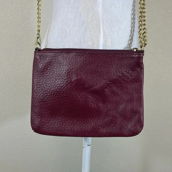 Lodis dark maroon crossbody purse with gold hardware - Picture 2 of 7